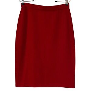 St John Red Santana Knit Pencil Skirt Pullon Career Holiday Minimalist Classic 8
